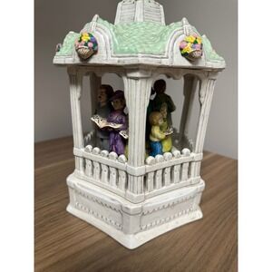 Vintage Caroling Family  Gazebo Musical Box Figurine Wind Up Plays Silent Night